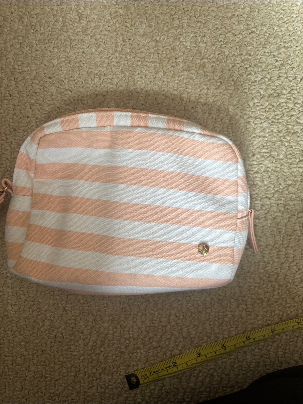 Stephanie Johnson Peach and White Striped Cosmetic Bag